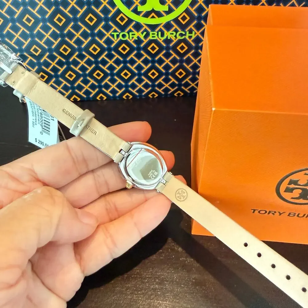Tory Burch Women's Cream Dial Gray Leather Strap Quartz Watch TBW6031 22mm